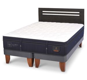 Cama europea 2 plazas Base Dividida Súper Premium + Respaldo Munich azul/gris