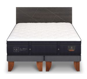 Cama europea 2 plazas Base Dividida Súper Premium + Respaldo Villa azul/gris