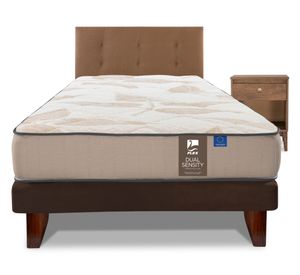 Cama europea 1.5 plazas Dual Sensity + respaldo Royal + velador Atenas