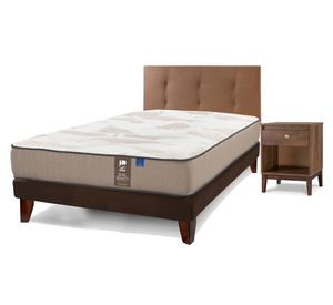 Cama europea 1.5 plazas Dual Sensity + respaldo Royal + velador Atenas