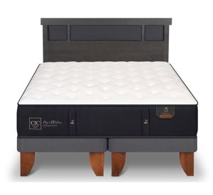 Cama europea King Premium +  Respaldo Dublin azul/gris