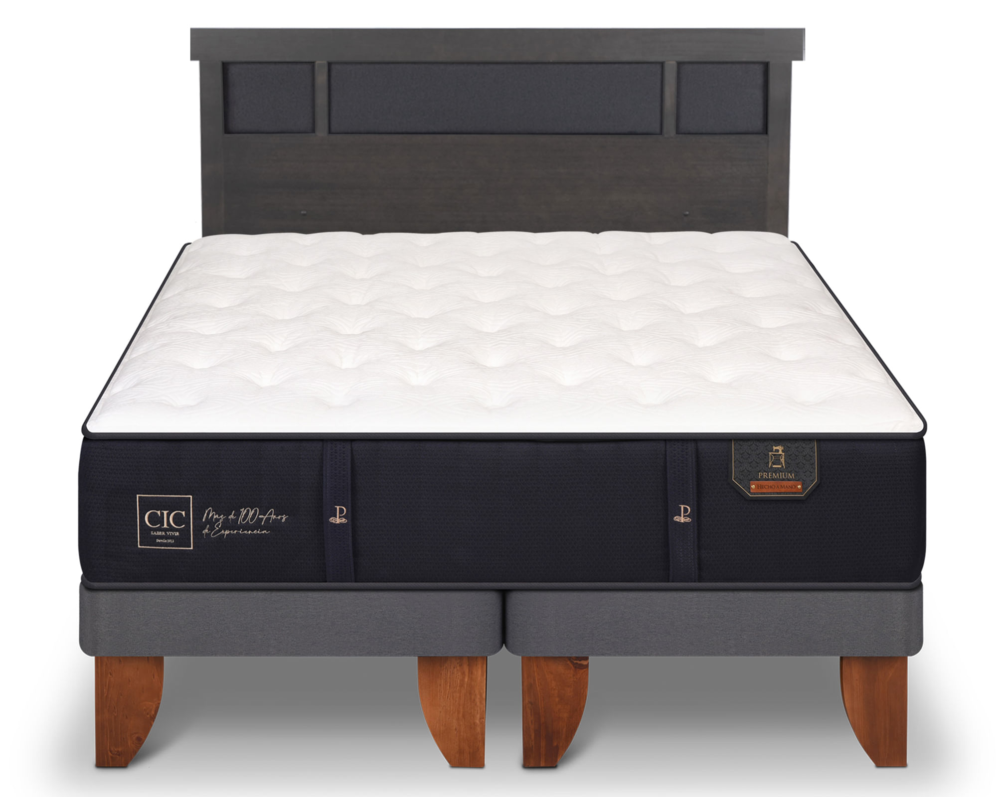 CIC Cama europea King Premium + Respaldo Dublin azul/gris