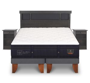 Cama europea 2 plazas Base Dividida Súper Premium + Set Dublin azul/gris