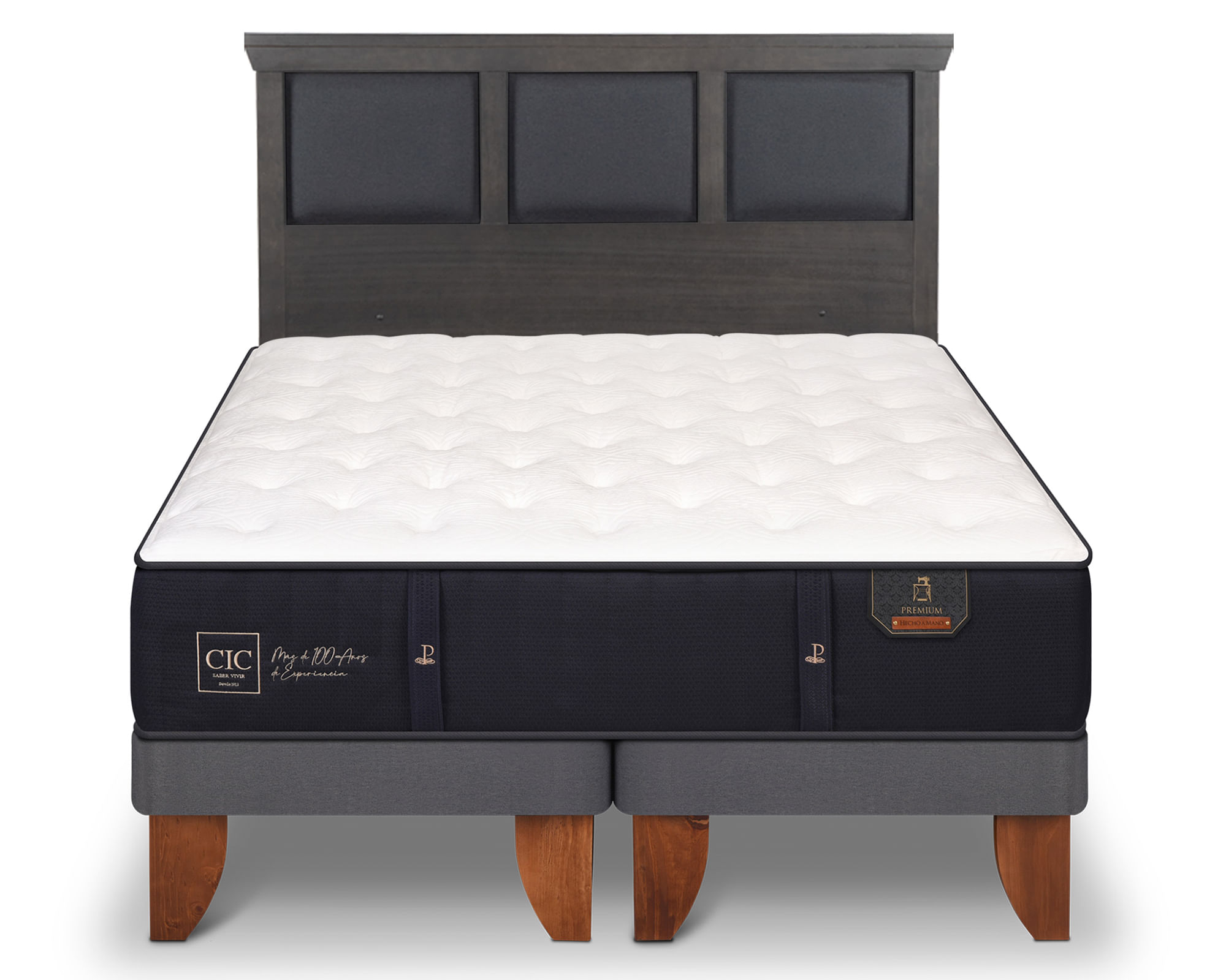 CIC Cama europea King Premium + Respaldo Torino azul/gris
