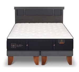 Cama europea 2 plazas Base Dividida Premium + Respaldo Dublin azul/gris