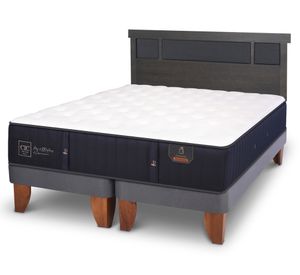 Cama europea 2 plazas Base Dividida Premium + Respaldo Dublin azul/gris