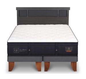 Cama europea King Súper Premium +  Respaldo Dublin azul/gris