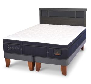 Cama europea King Súper Premium +  Respaldo Dublin azul/gris