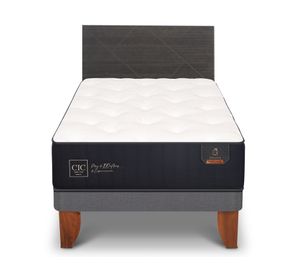 Cama europea 1.5 plazas Premium + Respaldo Villarrica azul/gris