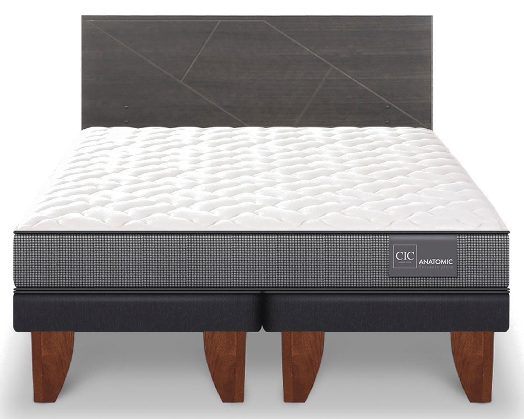 CIC Cama europea King Anatomic + Respaldo Villarrica gris