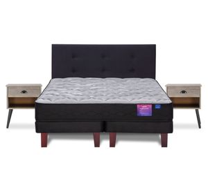 Cama europea king Therapedic Plus base dividida + respaldo Royal negro + veladores Rock