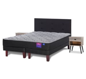 Cama europea king Therapedic Plus base dividida + respaldo Royal negro + veladores Rock