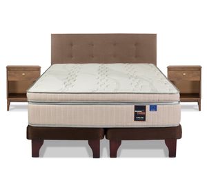 Cama europea Máximo cobre King base dividida + respaldo Royal café + veladores Atenas