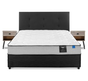 Cama americana Star 2 plazas base dividida + respaldo Royal negro + veladores Rock