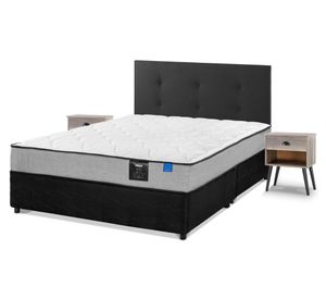 Cama americana Star 2 plazas base dividida + respaldo Royal negro + veladores Rock