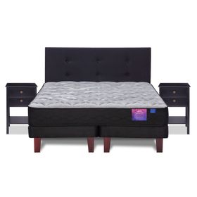 Cama europea Therapedic Plus king base dividida + respaldo Royal + 2 veladores Rover