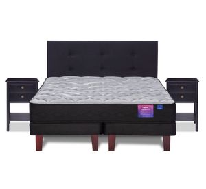 Cama europea Therapedic Plus king base dividida + respaldo Royal + 2 veladores Rover