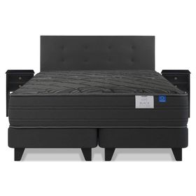 Cama europea Black king base dividida + respaldo Royal negro + velador Rover