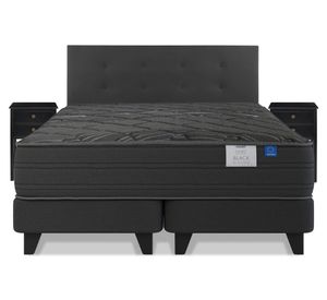 Cama europea Black king base dividida + respaldo Royal negro + velador Rover