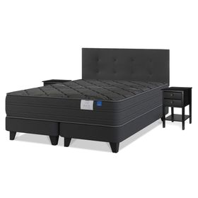 Cama europea Black king base dividida + respaldo Royal negro + velador Rover