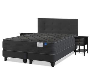 Cama europea Black king base dividida + respaldo Royal negro + velador Rover
