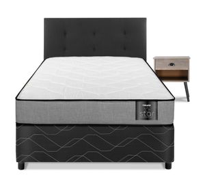 Cama americana Star 1.5 plazas + respaldo Royal negro + velador Rock