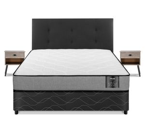 Cama americana Star 2 plazas + respaldo Royal negro + 2 veladores Rock