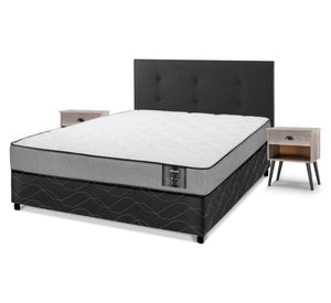 Cama americana Star 2 plazas + respaldo Royal negro + 2 veladores Rock