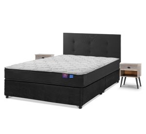Cama americana Therapedic Plus 2 plazas base dividida + respaldo Royal negro + veladores Rock