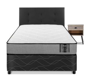 Cama americana Star 1 plaza + respaldo Royal negro + velador Rock