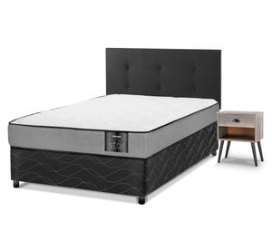 Cama americana Star 1 plaza + respaldo Royal negro + velador Rock