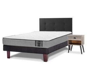 Cama europea 1.5 plazas Star + respaldo Royal negro + velador Rock