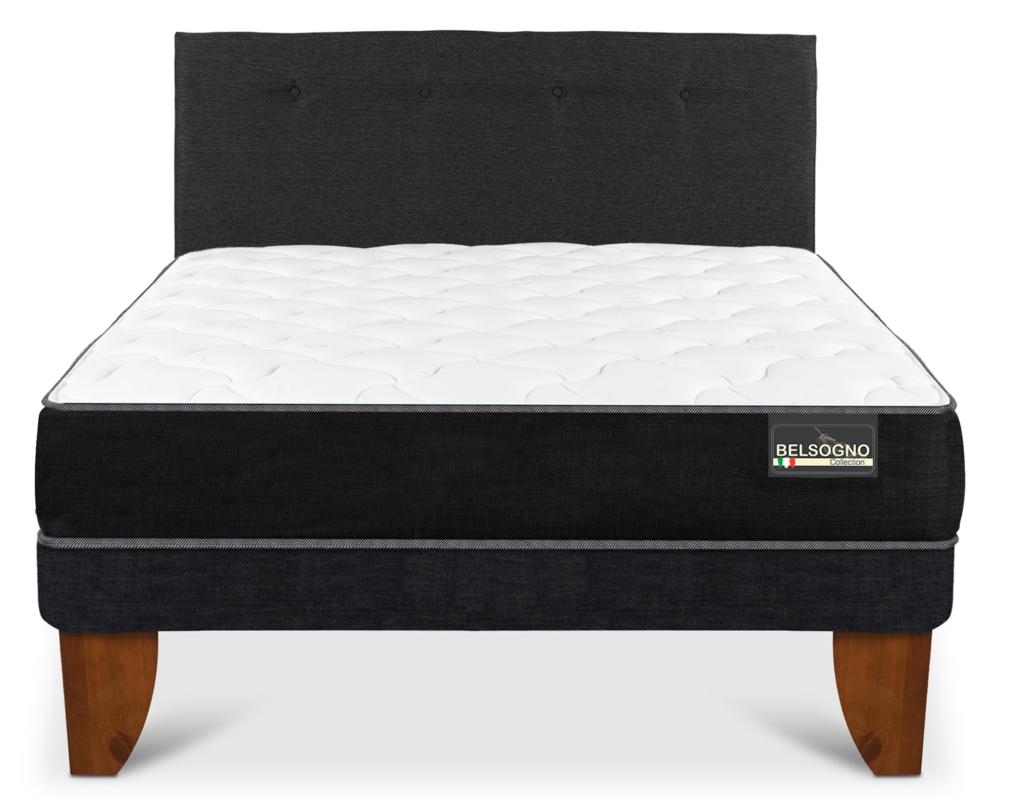 Cama europea 2 plazas Belsogno Plus + respaldo Black | Easy.cl