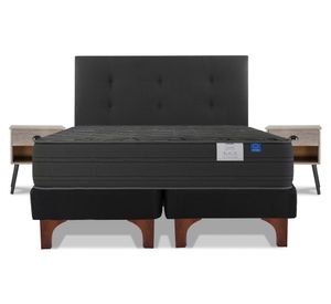 Cama europea Black 2 plazas base dividida + respaldo Royal + 2 veladores Rock
