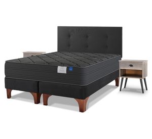 Cama europea Black 2 plazas base dividida + respaldo Royal + 2 veladores Rock