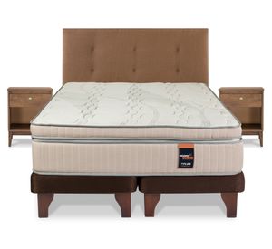 Cama europea Máximo Cobre 2 plazas base dividida + respaldo Royal + veladores Atenas