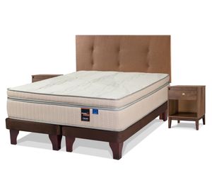 Cama europea Máximo Cobre 2 plazas base dividida + respaldo Royal + veladores Atenas