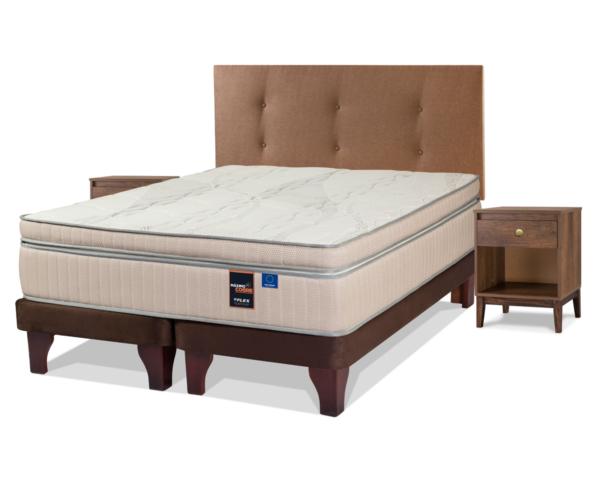 Cama Europea Máximo Cobre 2 Plazas Base Dividida + Respaldo Royal