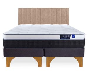 Cama europea 2 plazas Nexus base dividida + respaldo Tubular beige