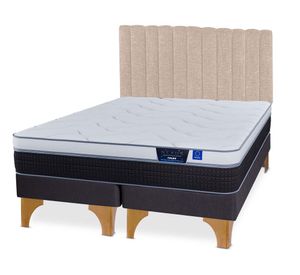 Cama europea 2 plazas Nexus base dividida + respaldo Tubular beige