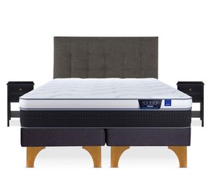 Cama europea king Nexus base dividida + respaldo Design grafito + 2 veladores Rover