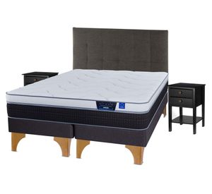 Cama europea king Nexus base dividida + respaldo Design grafito + 2 veladores Rover