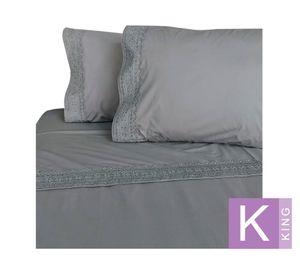 Juego de sábanas king 180 hilos broderie gris