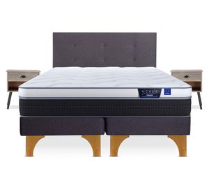 Cama europea king Nexus base dividida + respaldo Royal grafito + 2 veladores Rock