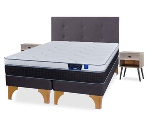 Cama europea king Nexus base dividida + respaldo Royal grafito + 2 veladores Rock
