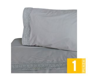 Juego de sábanas 1 plaza 180 hilos broderie gris