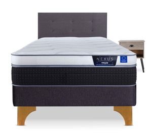 Cama europea 1.5 plazas Nexus + respaldo Royal grafito + velador Rock
