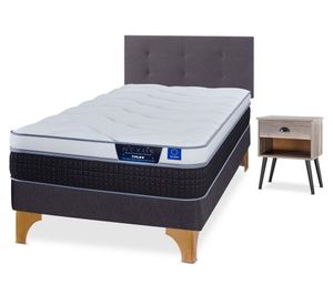 Cama europea 1.5 plazas Nexus + respaldo Royal grafito + velador Rock