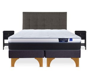 Cama europea 2 plazas Nexus base dividida + respaldo Design grafito + 2 veladores Rover