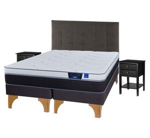 Cama europea 2 plazas Nexus base dividida + respaldo Design grafito + 2 veladores Rover
